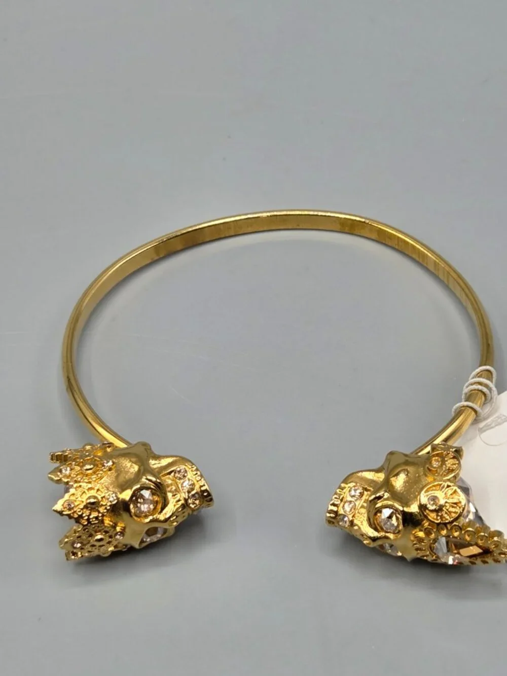 Alexander McQueen Dual Skull Gold Ton Bangle Bracelet Crystal Eyes NEW NWT - Picture 3 of 15
